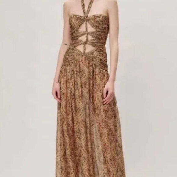 Ronny Kobo Clarice Dress - Paisley Cut Out Halter Gown - Size S - Picture 1 of 4